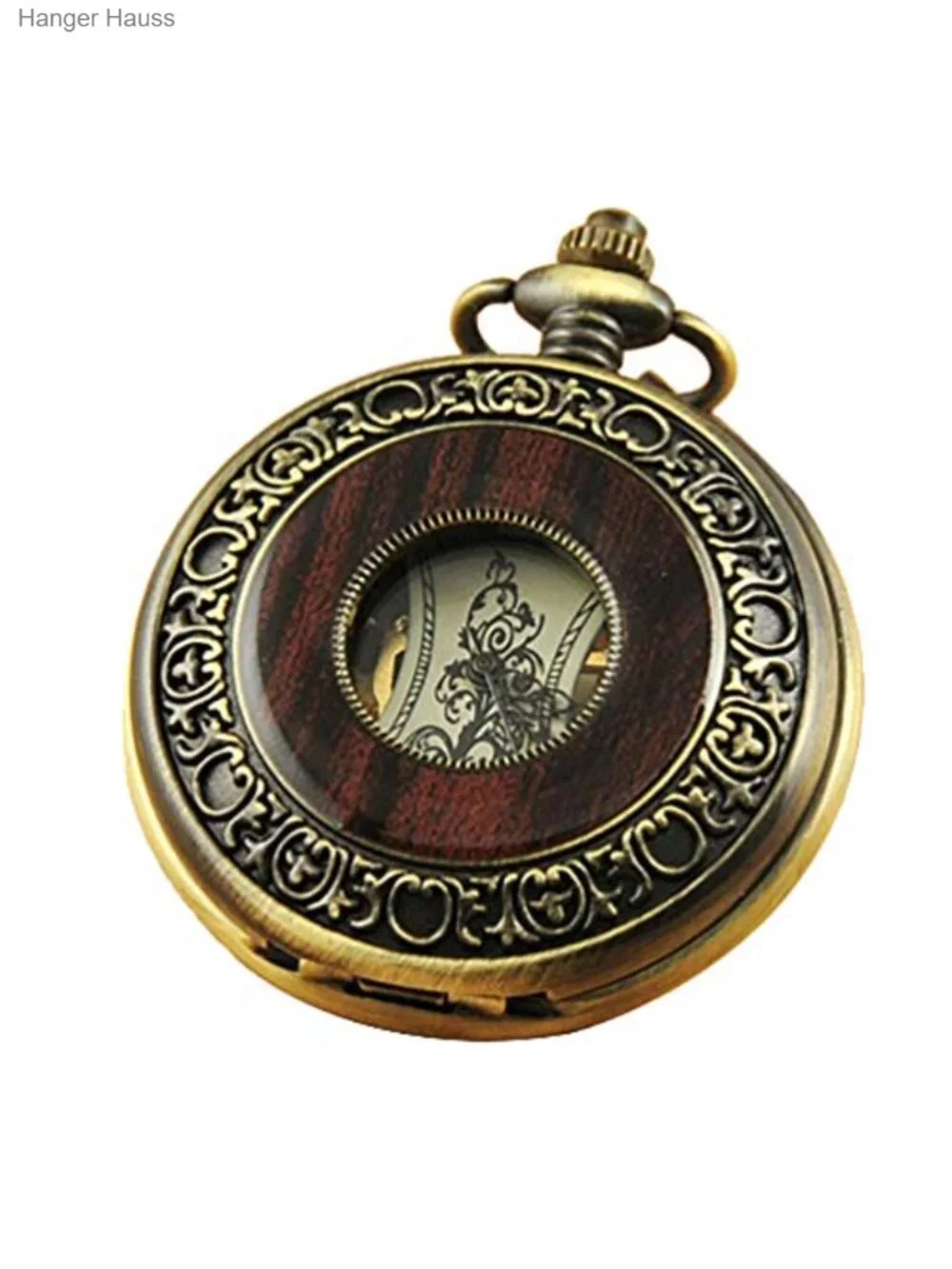 Vintage Mechanical Pocket Watch with Skeleton Dial and Chain